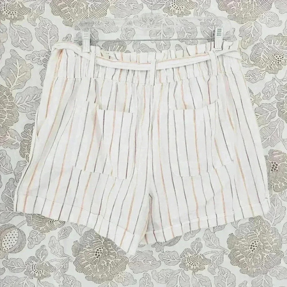 Loft High Rise Shorts Paper bag Cotton Striped Size L Women's 8701 - Picture 2 of 7